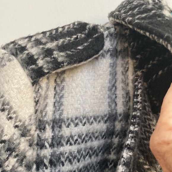 Plaid B/W Double Breastfed Car Coat Sz L - Picture 5 of 11